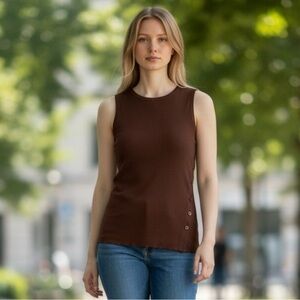 Chic Brown Button-Detail Tank Top